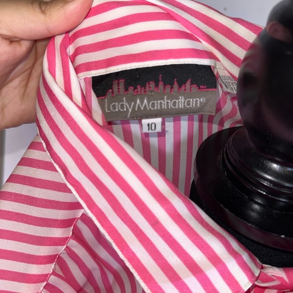 VINTAGE Pink and White Striped Blouse with Bow - Picture 7 of 8
